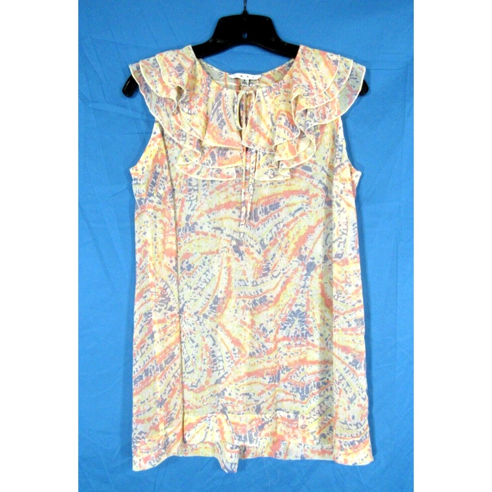 CABI #837 Sheer CHIFFON Sleeveless RUFFLE COLLAR Pastel FLASHBACK TUNIC TOP Sz S